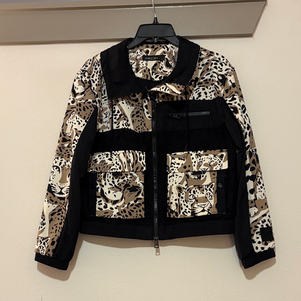 Marc Cain Beige Black Animal Print Zip Jacket